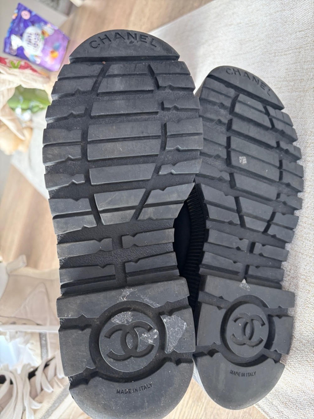 CHANEL Black Leather Lace-Up Platform Boots with Gold Hardware - Picture 7 of 8